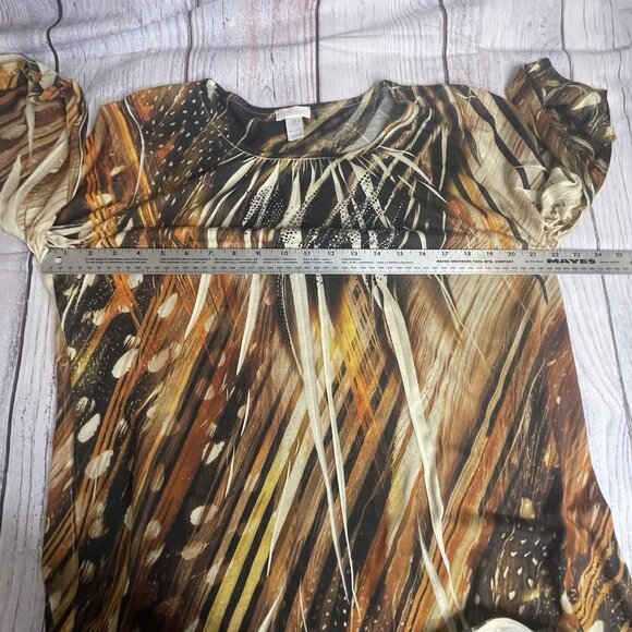 Chico's Tigers Eye Animal Print Top 3(XL 16) Knit Fall Autumn Rhinestones BOHO‎ - Picture 11 of 15